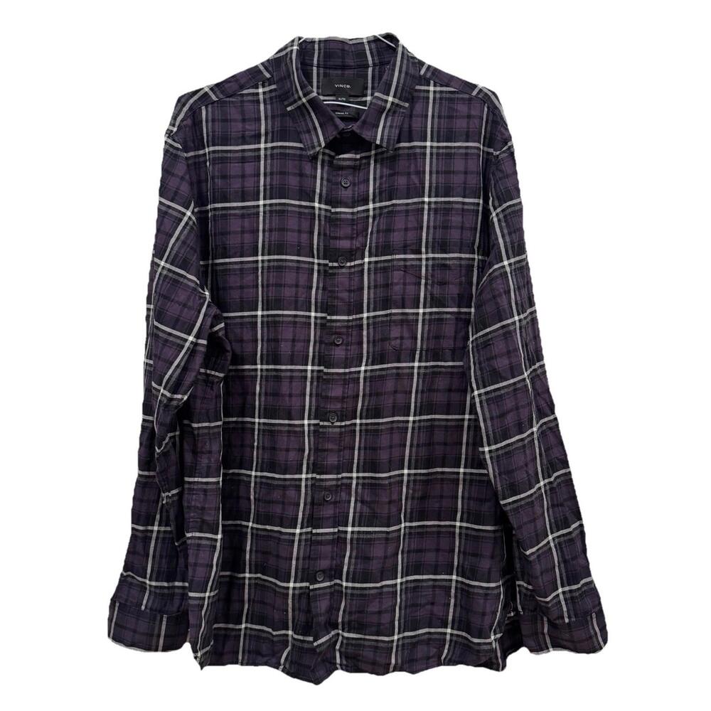 Vince Shirt Mens XL Purple Black Plaid Cotton‎ Long Sleeve Classic Fit Button-Up